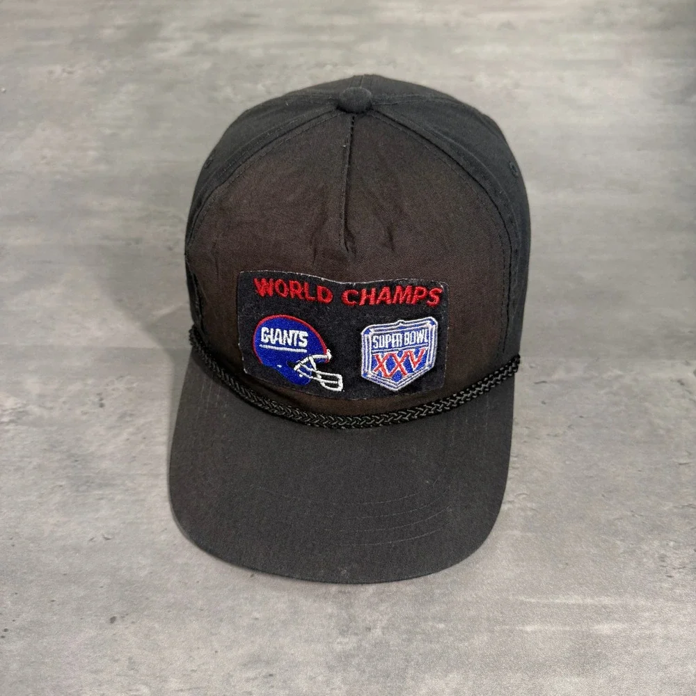 Yupoong New York Giants Snapback Hat Black Super‎ Bowl XXV World Champs Rope Cap